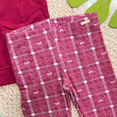 Conj. Casaco de Moletom Laços e Calça Legging - Cereja